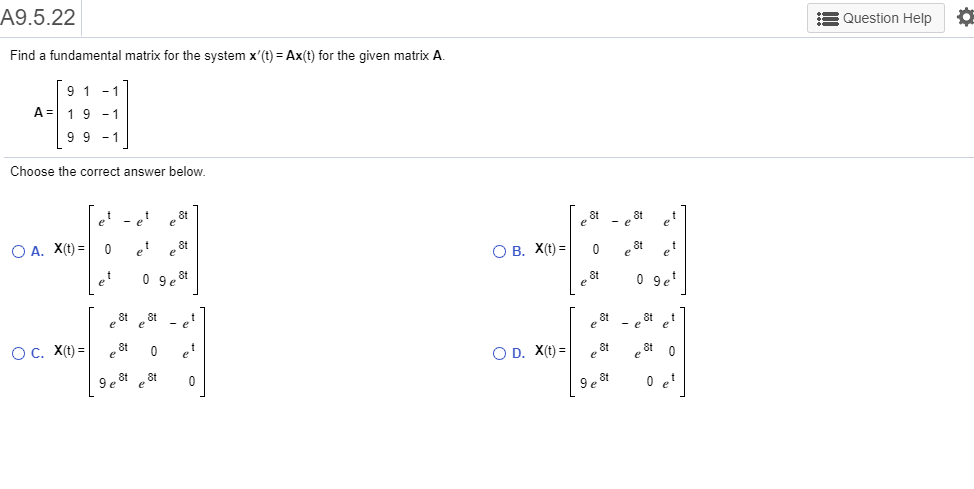 Solved A9.5.22 :3 Question Help Find a fundamental matrix | Chegg.com