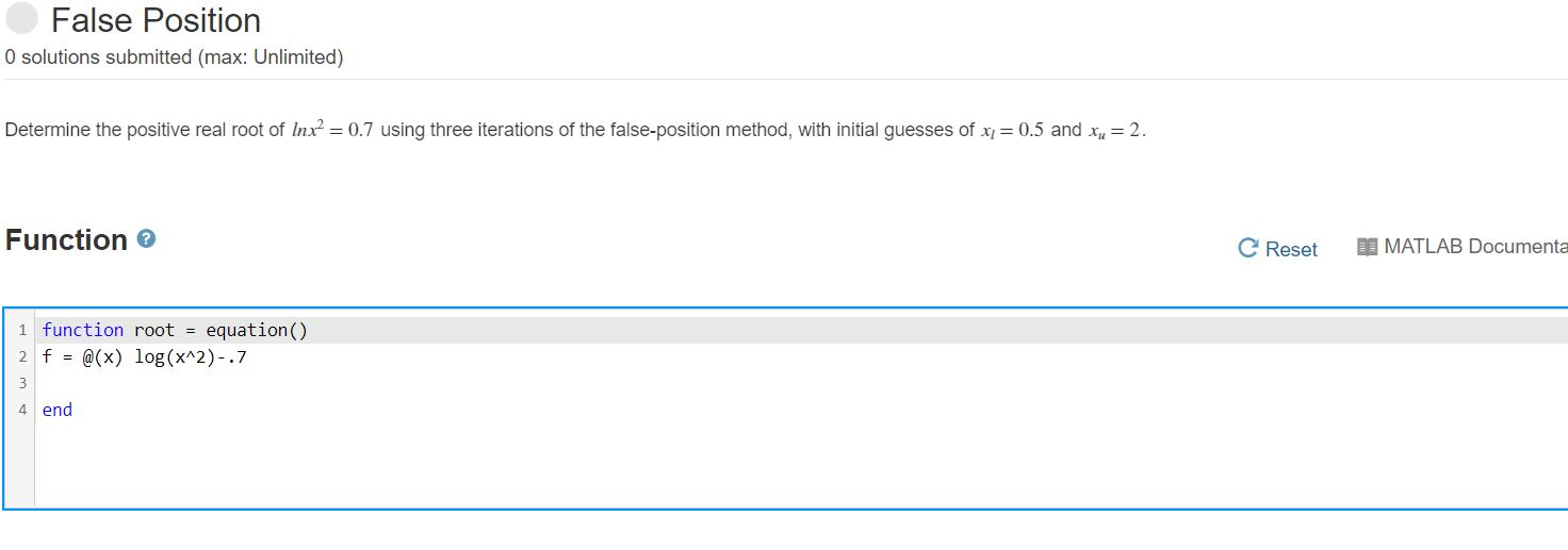 Solved False Position O solutions submitted (max: Unlimited) | Chegg.com