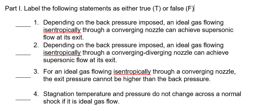 Solved Part I. Label the following statements as either true | Chegg.com