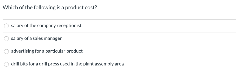 Solved Which of the following is a product cost? salary of | Chegg.com