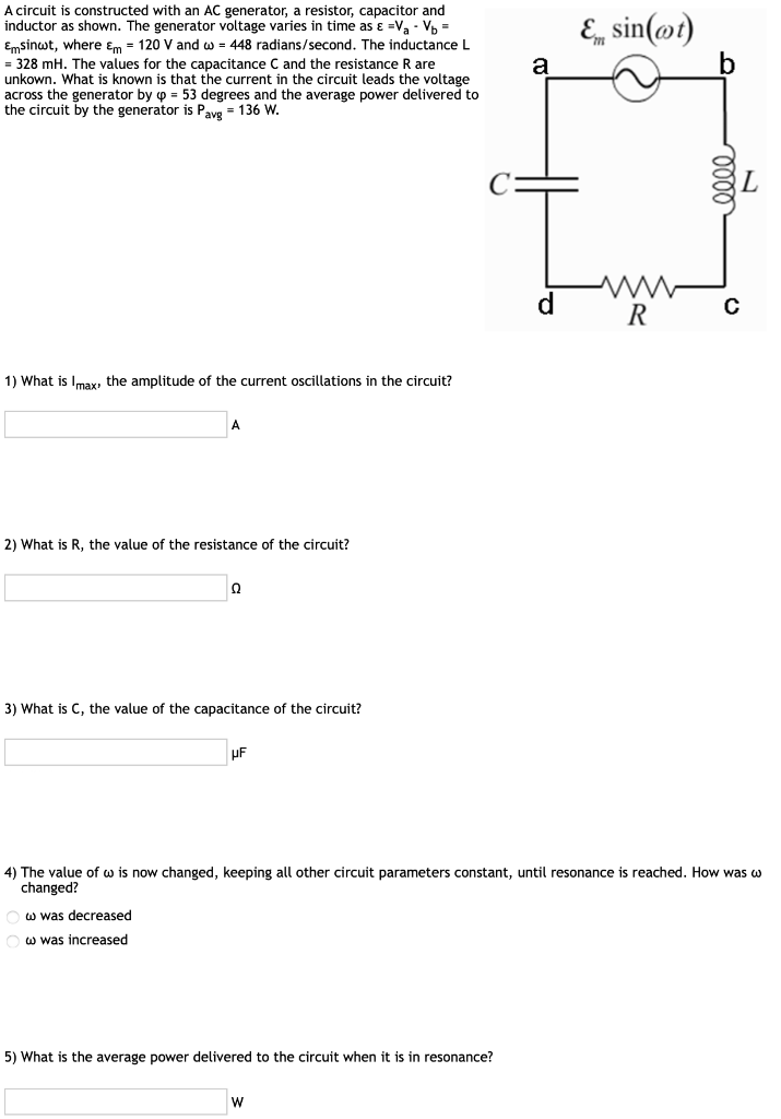 Solved A circuit is constructed with an AC generator, a | Chegg.com