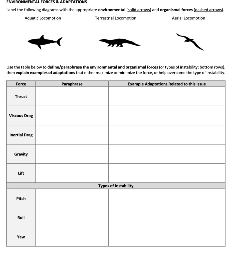 Solved ENVIRONMENTAL FORCES & ADAPTATIONS Label the | Chegg.com