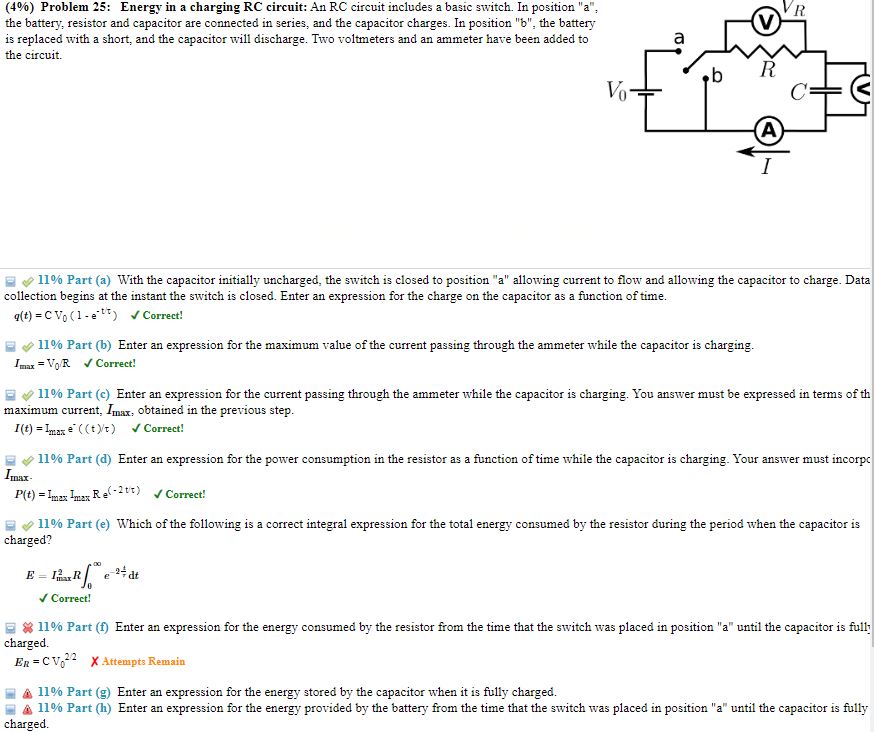 Solved (4\%) Problem 25: Energy In A Charging RC Circuit: An | Chegg.com