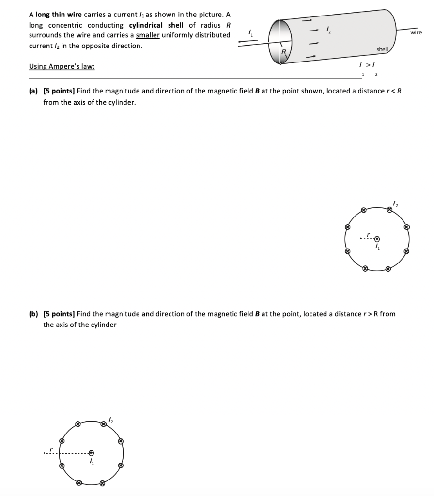 Solved A long thin wire carries a current / as shown in the | Chegg.com
