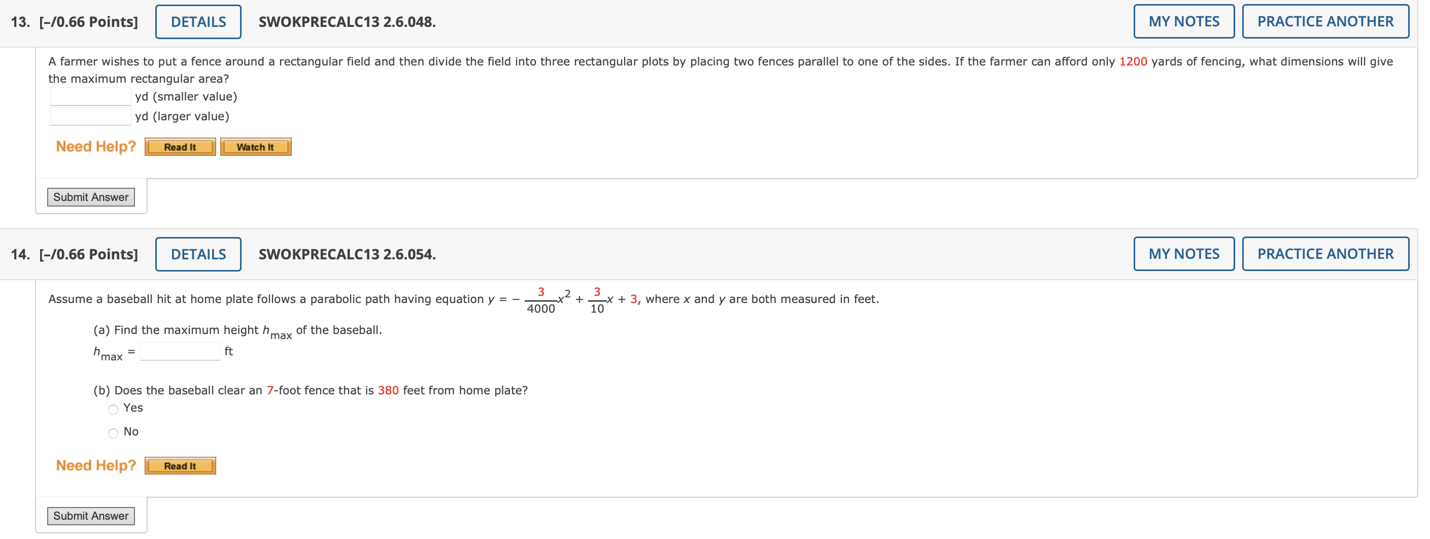 Solved the maximum rectangular area? yd (smaller value) yd
