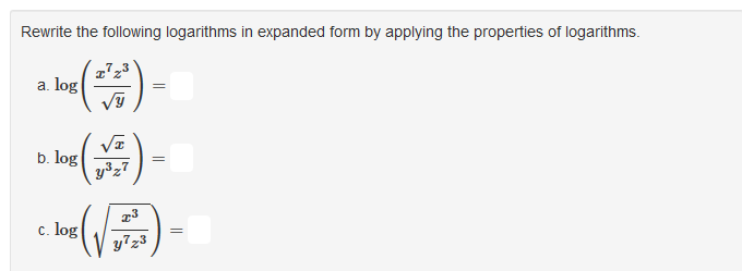 Solved Rewrite the following logarithms in expanded form by | Chegg.com