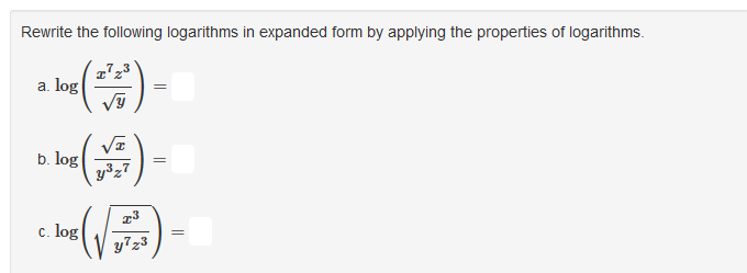 Solved Rewrite The Following Logarithms In Expanded Form By | Chegg.com