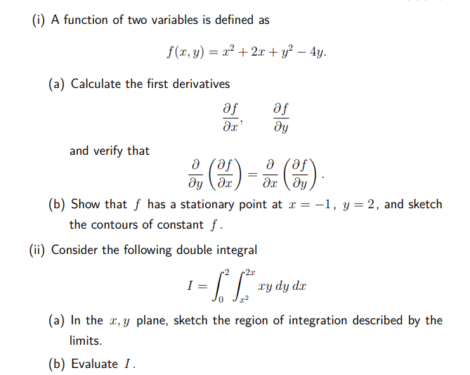Solved (i) A function of two variables is defined as | Chegg.com