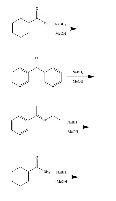 \( \frac{\mathrm{NaBH}_{4}}{\mathrm{MeOH}} \)