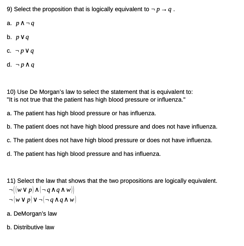 Solved 9 select the proposition that is logically chegg