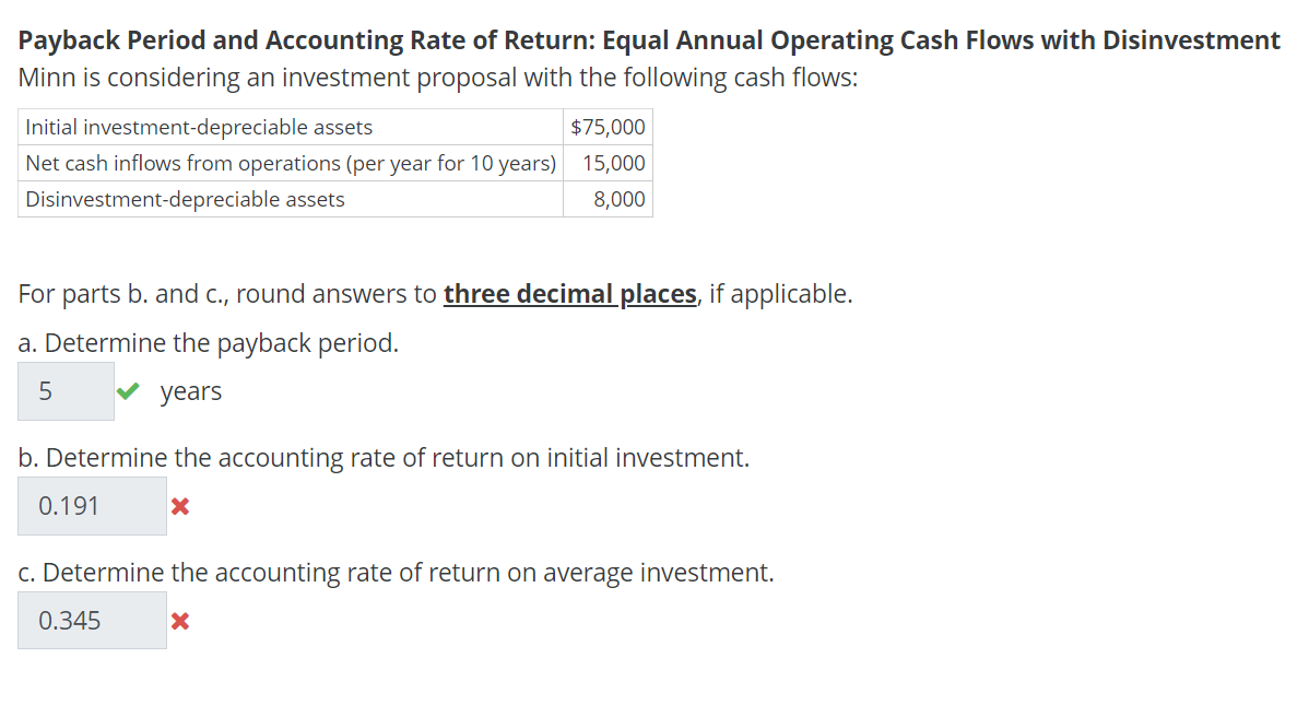 Solved Payback Period and Accounting Rate of Return: Equal | Chegg.com