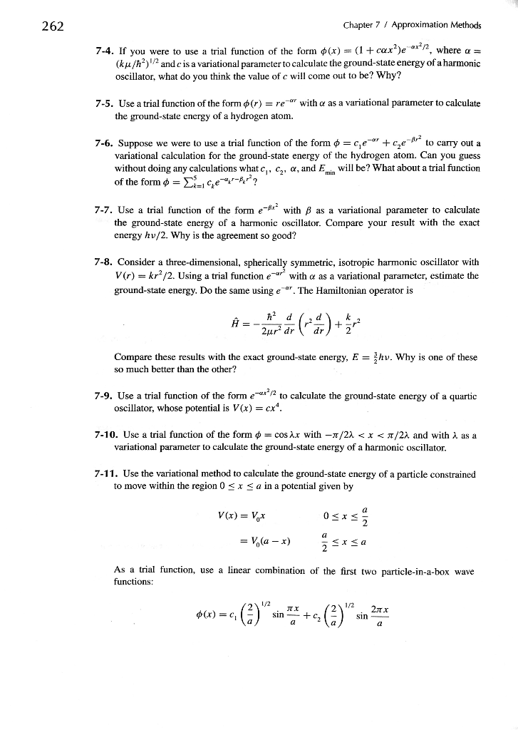 Solved 262 Chapter 7 Approximation Methods 7 4 If You 9716