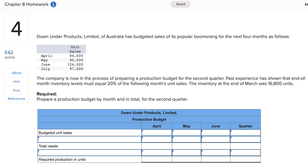 Solved Chapter 8 Homework (i) 4 Down Under Products, | Chegg.com