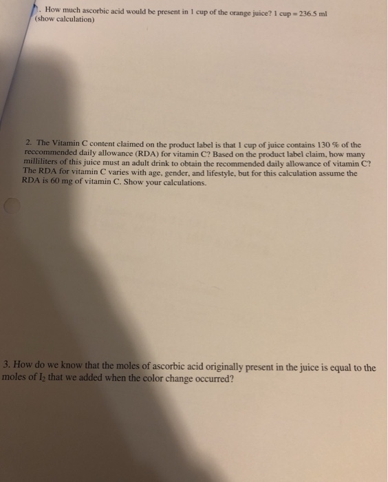Solved Vitamin C Titration Lab Prep What formulas or