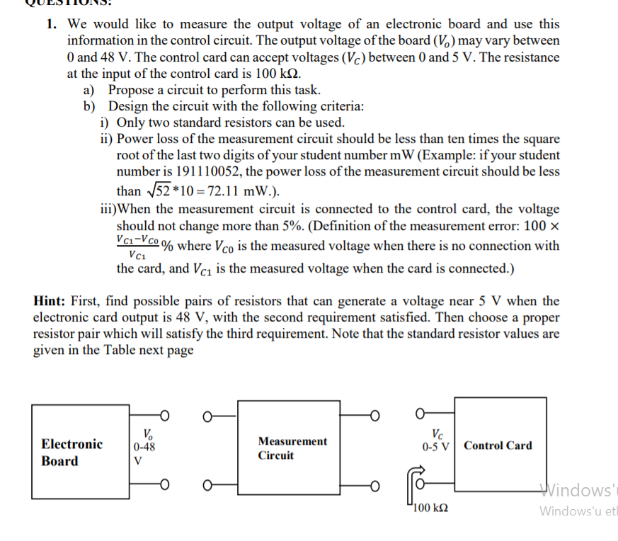 Solved 1. We would like to measure the output voltage of an | Chegg.com