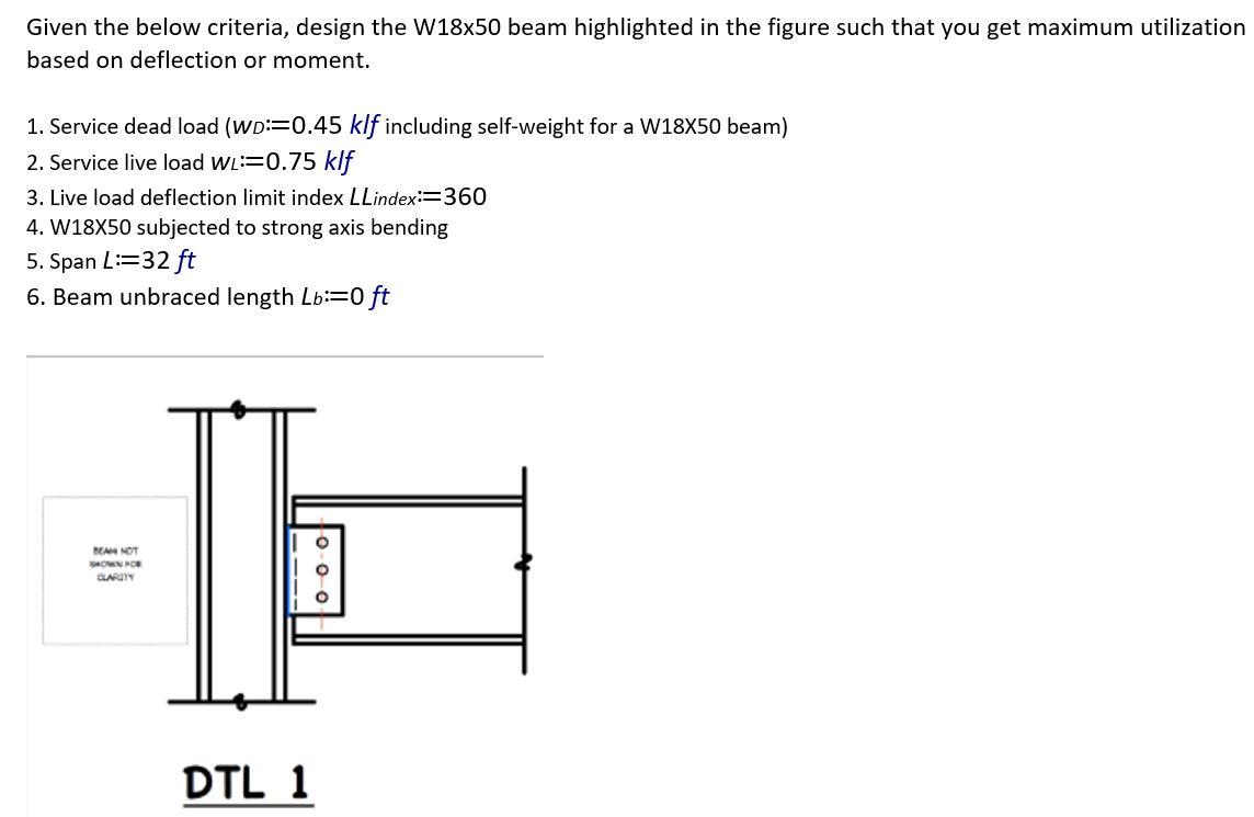 Solved Given the below criteria, design the W18x50 beam | Chegg.com
