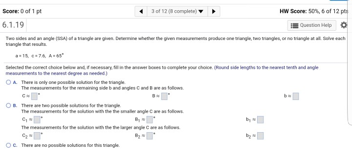 Solved Score: 0 Of 1 Pt 4 Of 12 (8 Complete) Hw Score: 50%, | Chegg.com