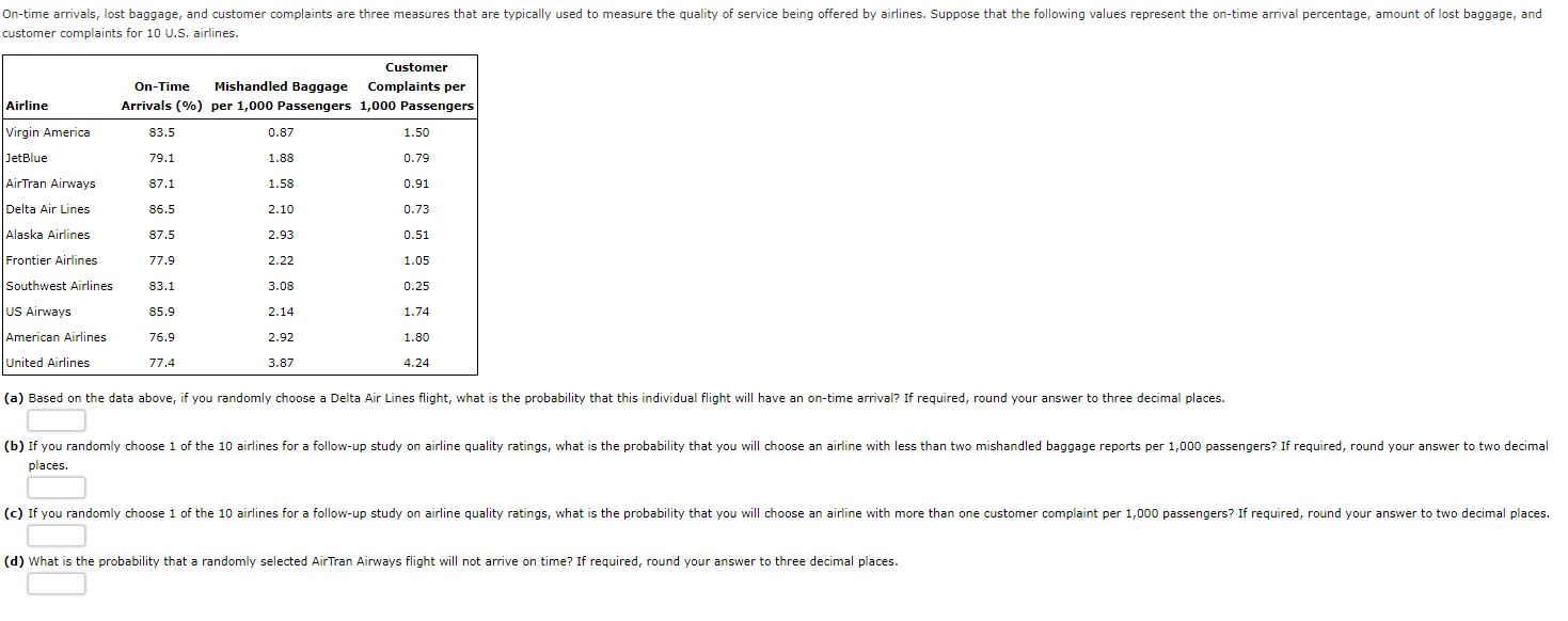 solved-on-time-arrivals-lost-baggage-and-customer-chegg