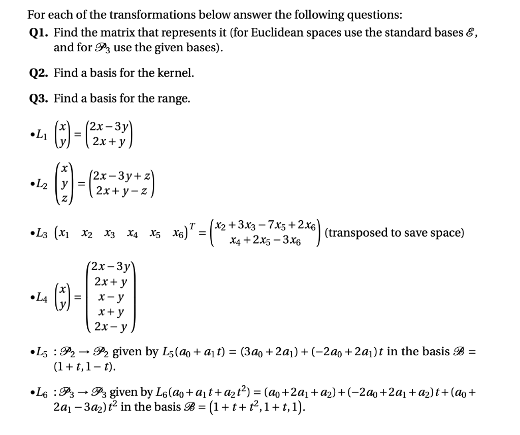 Solved For each of the transformations below answer the | Chegg.com