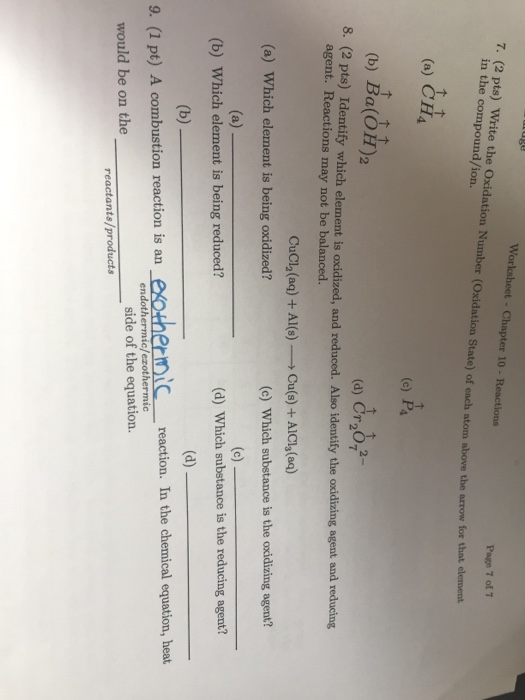 Worksheet 7 Oxidation Reduction Reactions Answers - Worksheet List