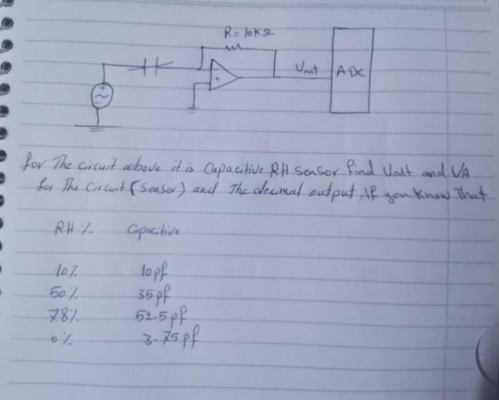 Solved for The circuit above it is Capacitive RH Sensor find | Chegg.com