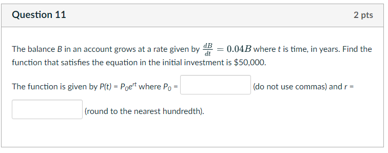 Solved The Balance B In An Account Grows At A Rate Given By | Chegg.com