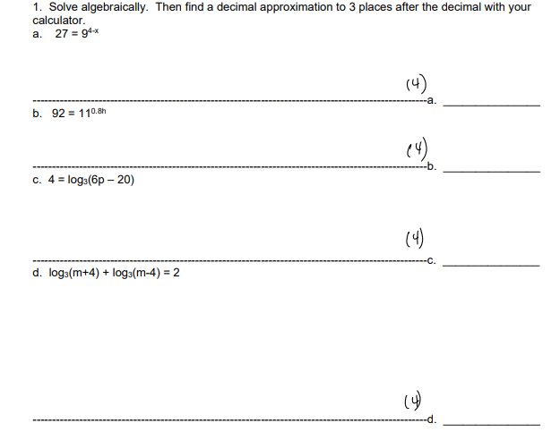 Solved 1. Solve algebraically. Then find a decimal | Chegg.com
