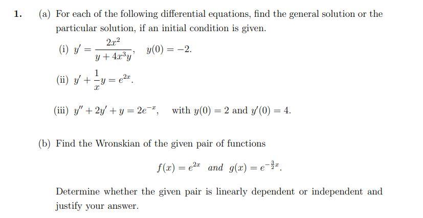 Solved (a) For each of the following differential equations, | Chegg.com
