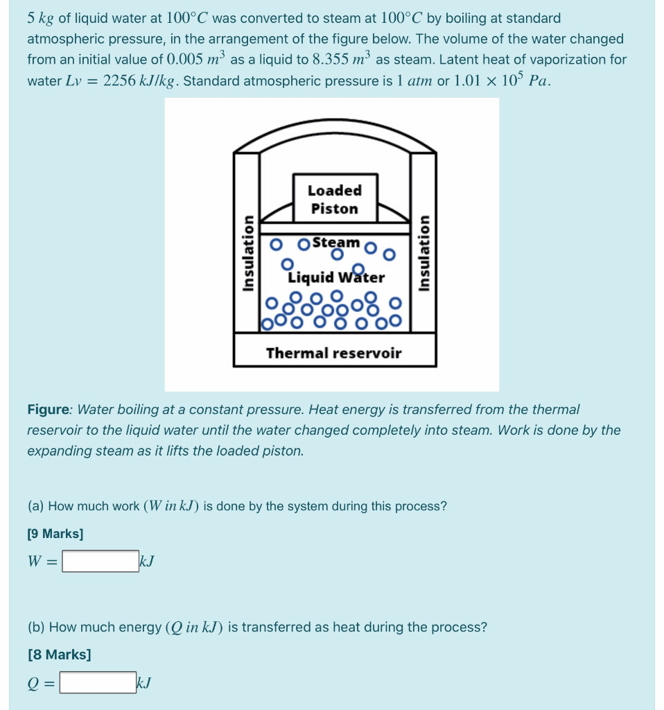 Solved 5 Kg Of Liquid Water At 100 C Was Converted To Ste Chegg Com