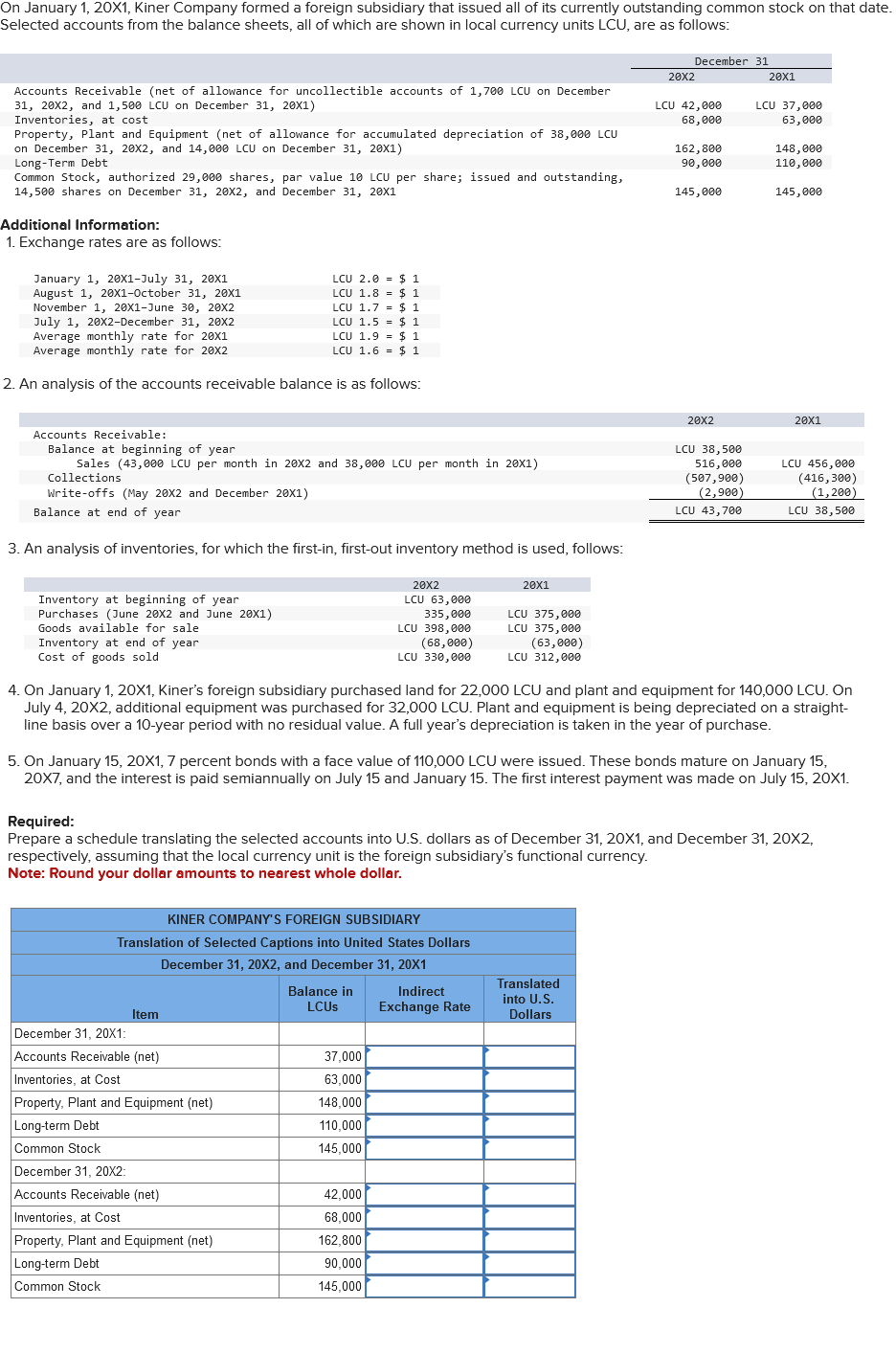 Solved On January 1, 20X1, Kiner Company formed a foreign