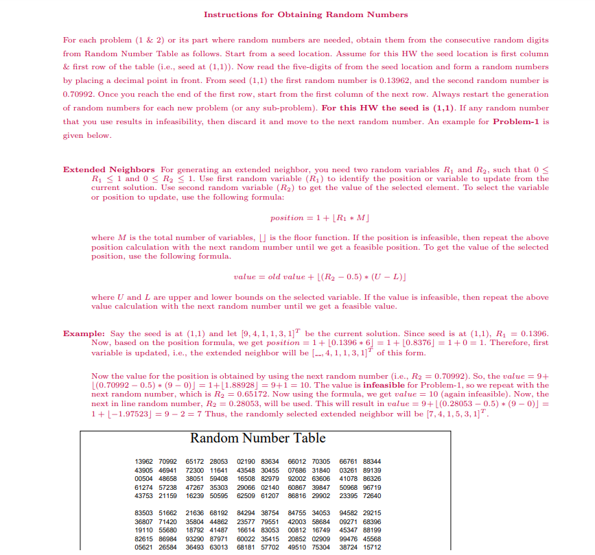 Solved Instructions for Obtaining Random Numbers For each | Chegg.com