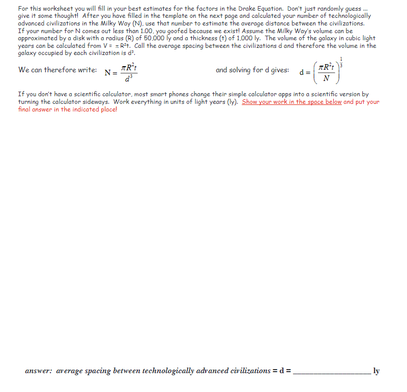 Solved The Drake Equation rate per year of star formation, | Chegg.com