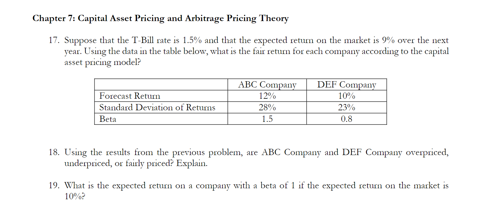 Solved Chapter 7: Capital Asset Pricing And Arbitrage | Chegg.com