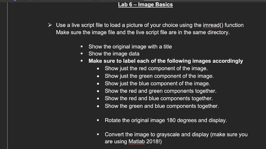 Solved Lab 6 - Image Basics → Use a live script file to load | Chegg.com