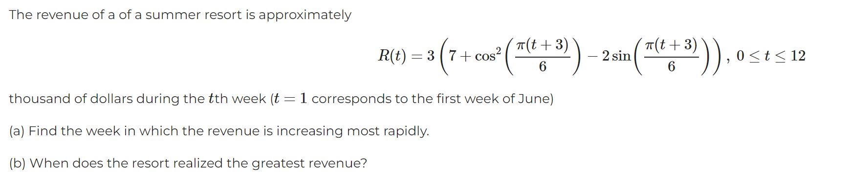 Solved The revenue of a of a summer resort is approximately | Chegg.com