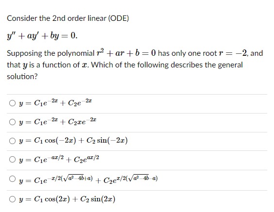 Solved Consider the 2nd order linear (ODE) y