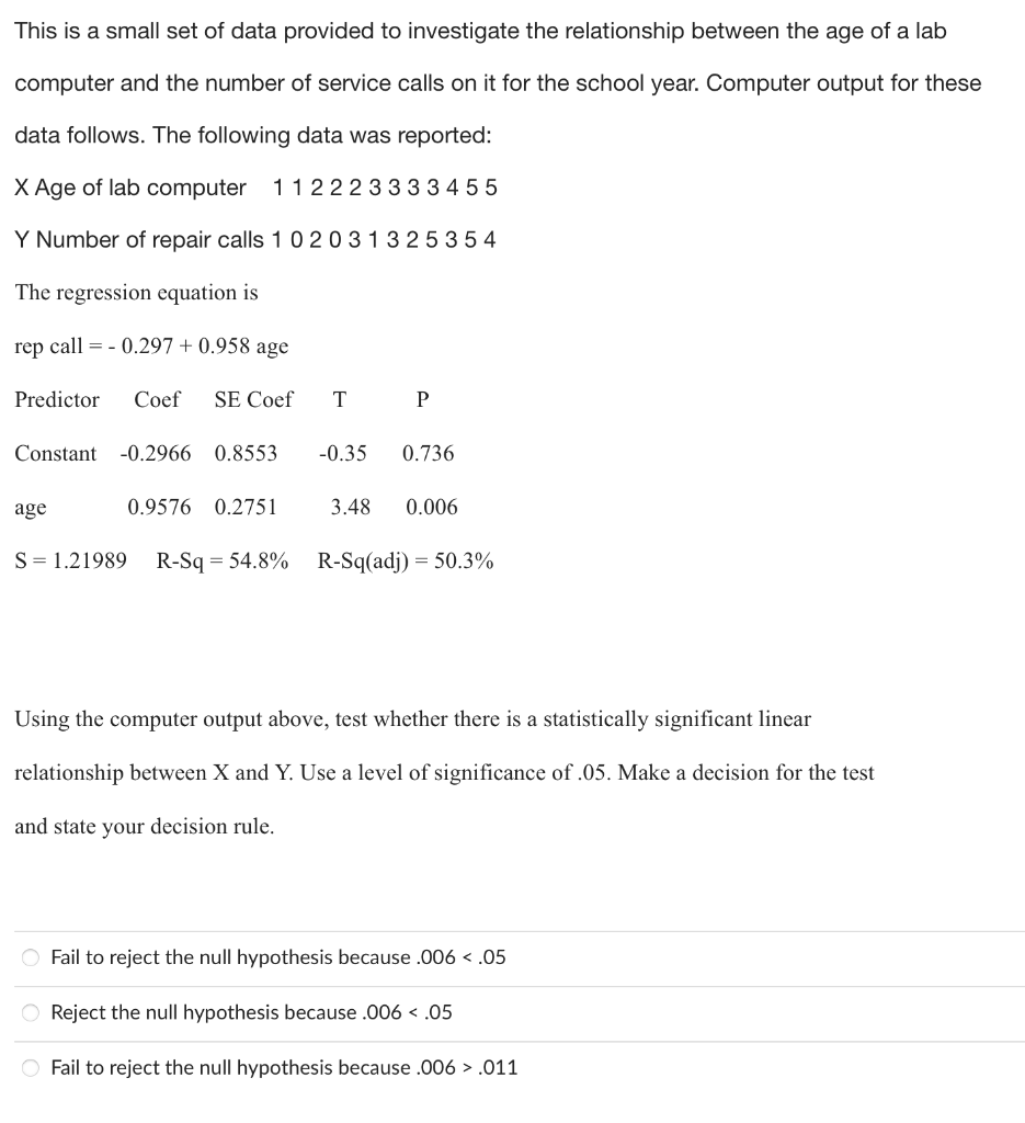 Solved Question 9 1 pts Computer output from a regression | Chegg.com
