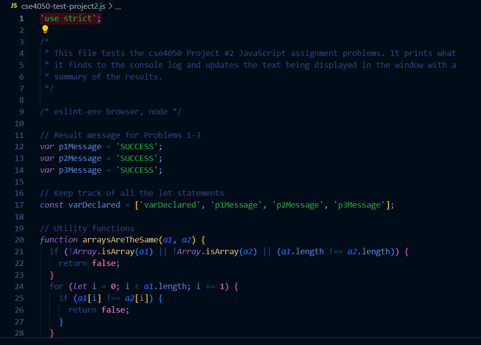 Solved The test JavaScript file we give you ( ) declares | Chegg.com