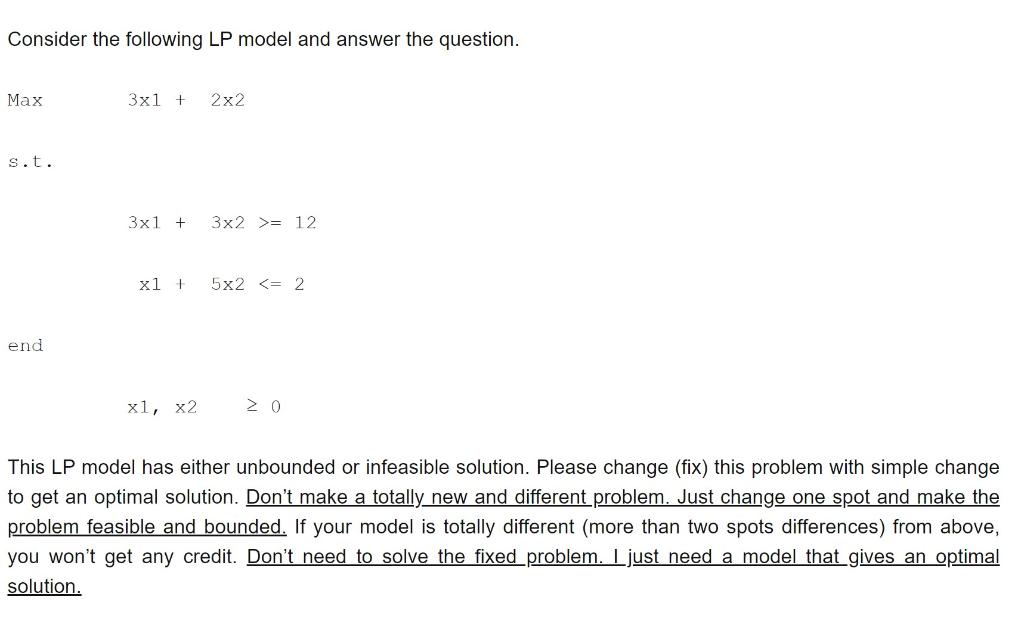 Solved Consider The Following LP Model And Answer The | Chegg.com