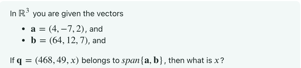 Solved In R3 ﻿you Are Given The Vectorsa=(4,-7,2), | Chegg.com