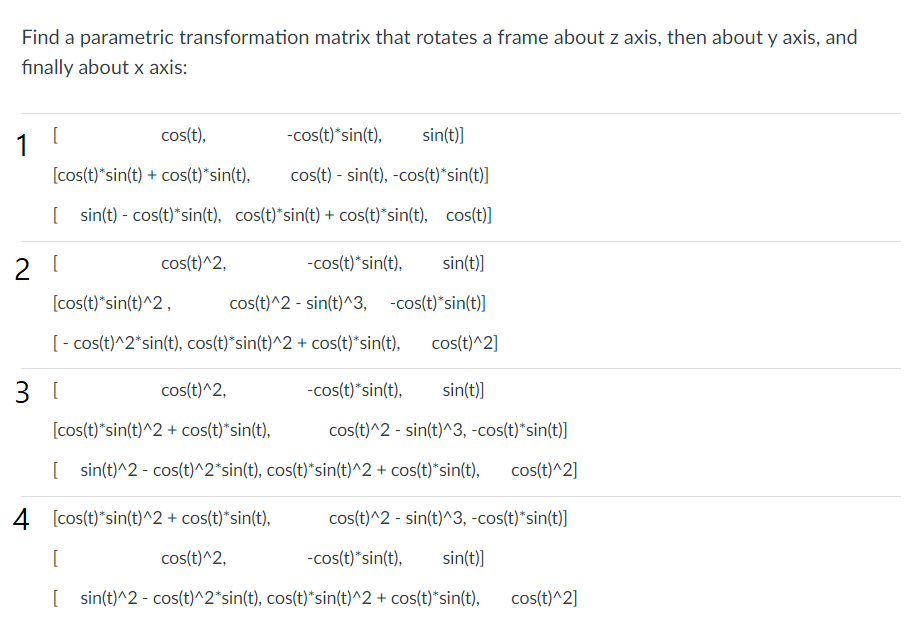 Solved Find a parametric transformation matrix that rotates | Chegg.com