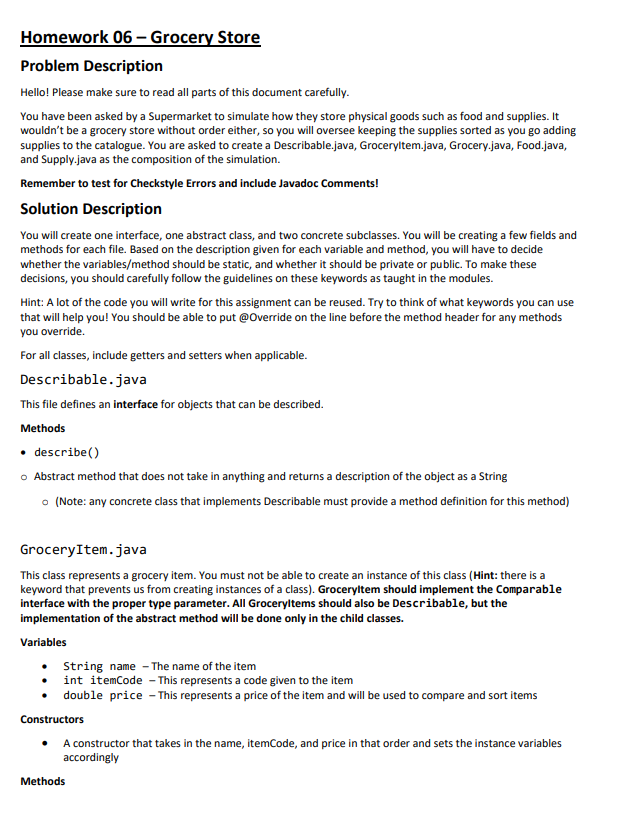 Solved Homework 06 - Grocery Store Problem Description | Chegg.com