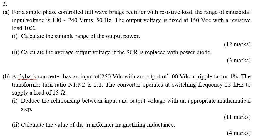 Solved 3. (a) For a single-phase controlled full wave bridge | Chegg.com