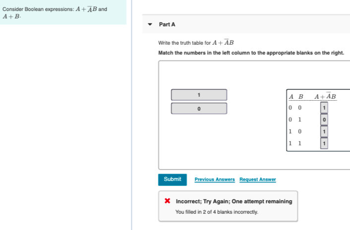 Solved Consider Boolean expressions: A+ AB and A+B Part A | Chegg.com