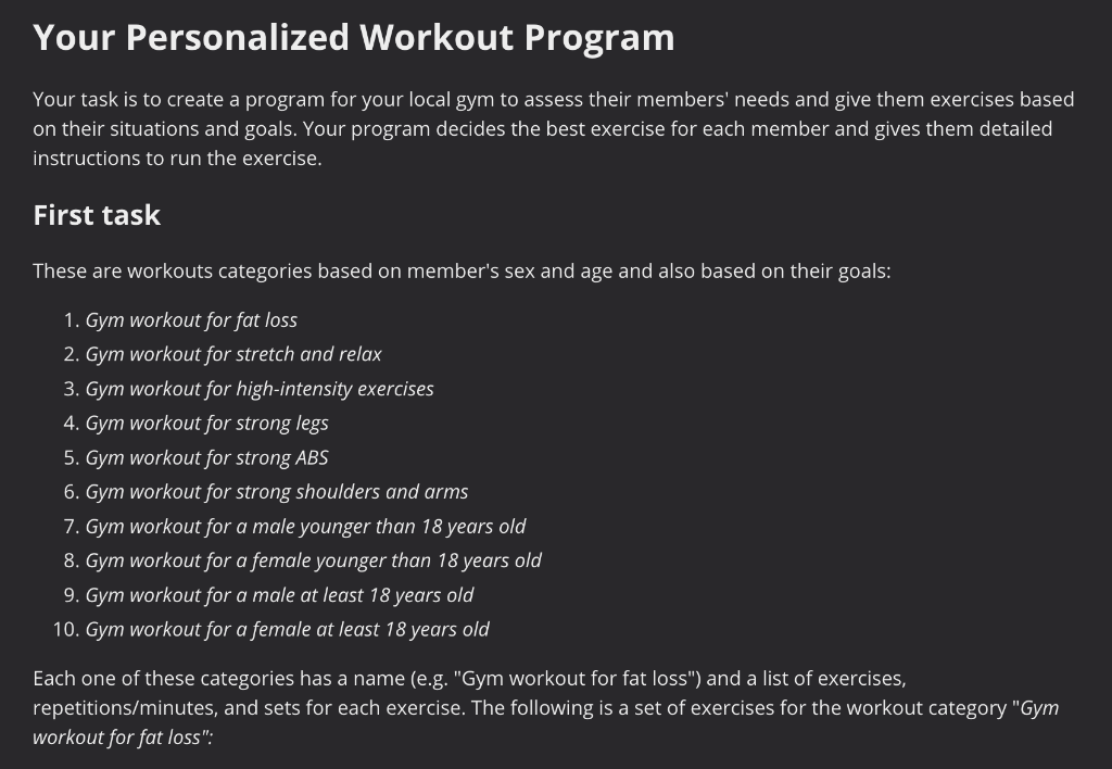 Solved Your Personalized Workout Program Your task is to Chegg