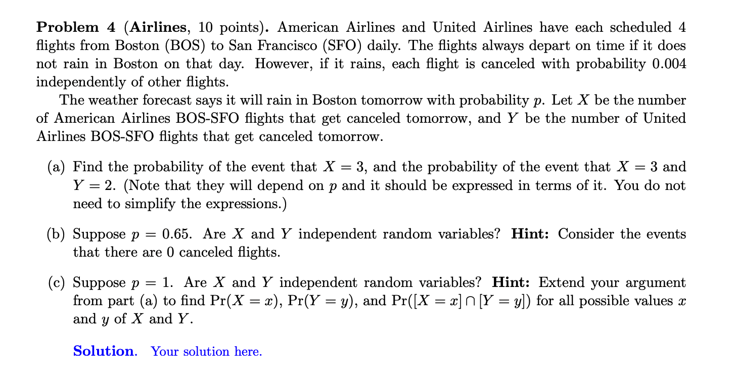 Flight Problem Math Solved Problem 4 (Airlines, 10 points). American Airlines | Chegg.com