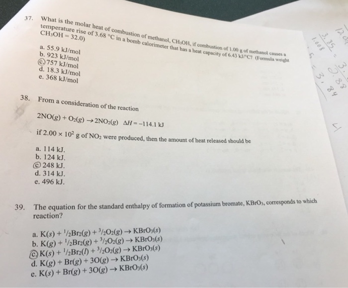 Solved What is the molar heat of combustion of methanol, CH
