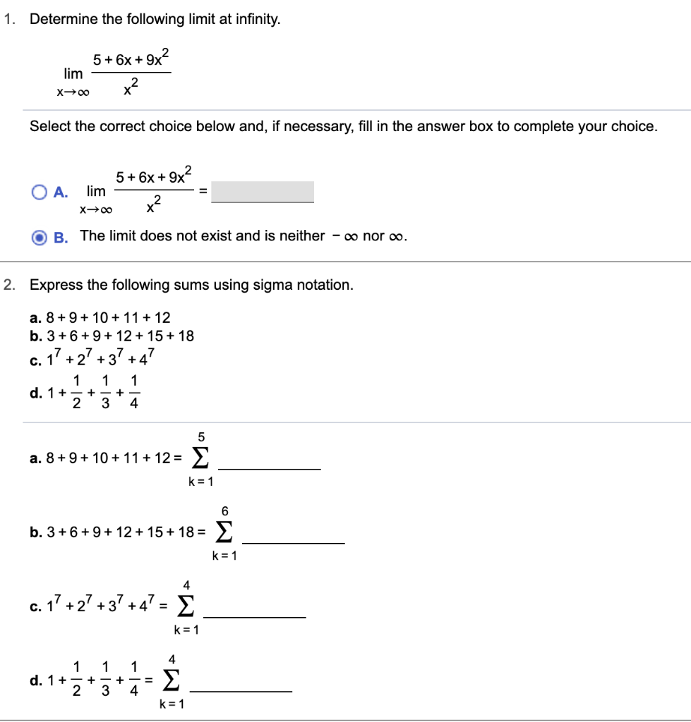 Solved 1. Determine the following limit at infinity. lim 5 + | Chegg.com