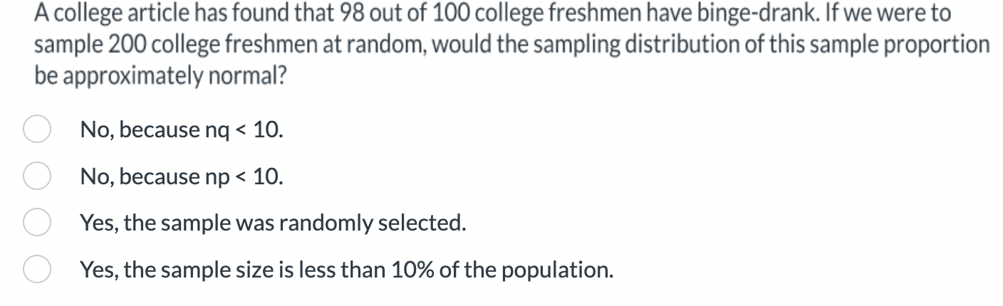 Solved A college article has found that 98 out of 100 | Chegg.com