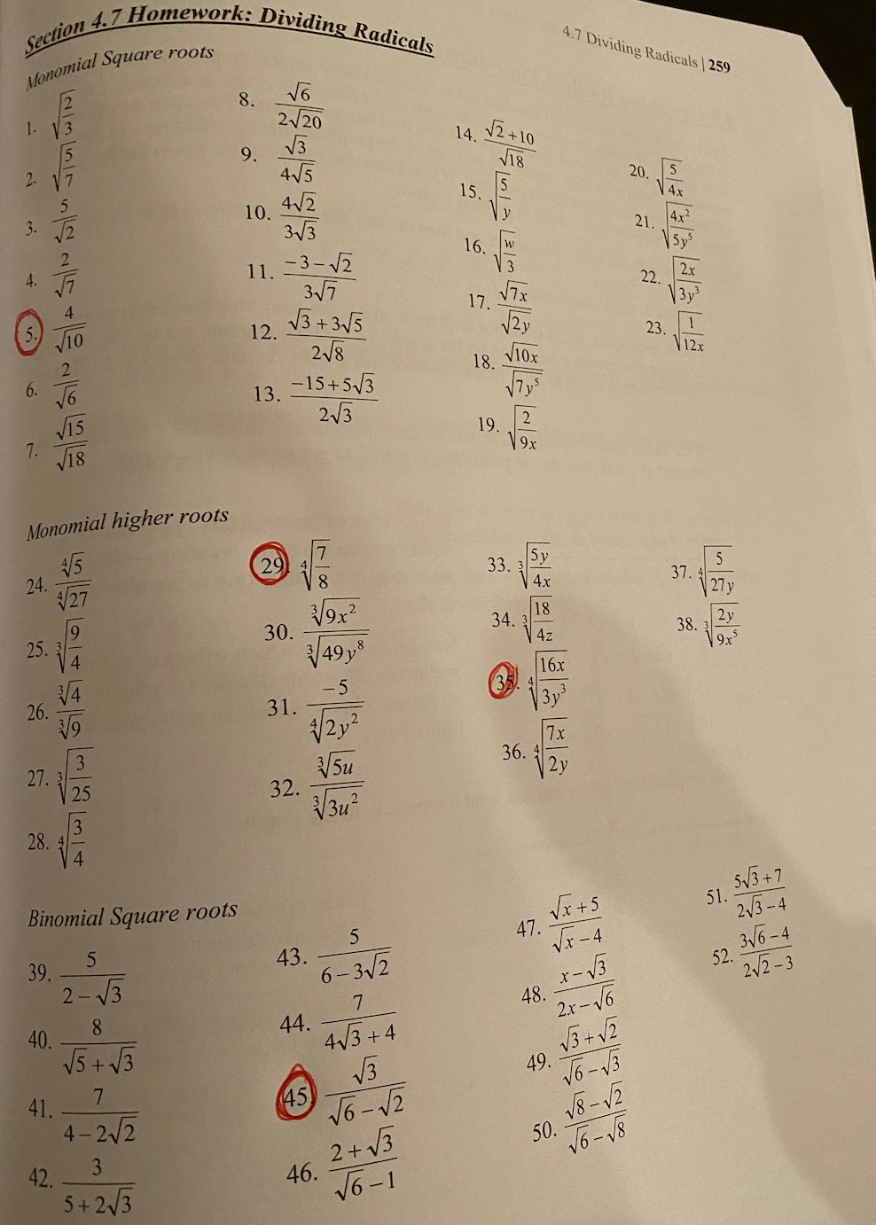 Solved Section 4.7 Homework: Dividing Radicals Monomial | Chegg.com